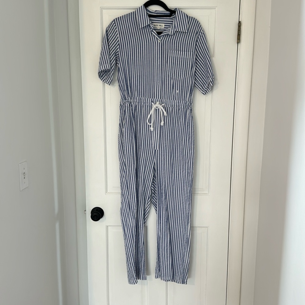 Alex Mill Blue & White Seersucker Jumpsuit